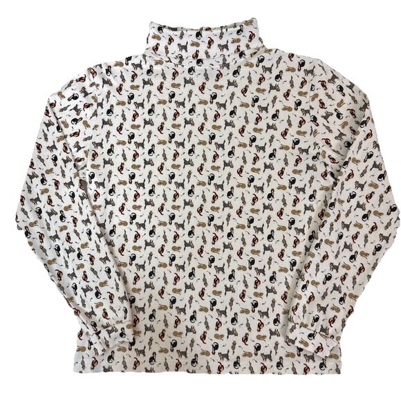 Northern Isles Cat Print Turtleneck Women's M 100% Cotton Royal Cat & Mouse - Picture 2 of 10